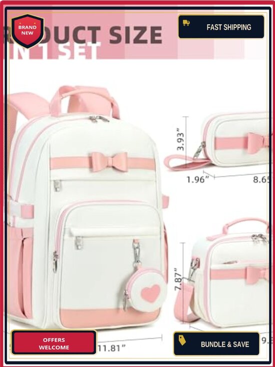 Waterproof Laptop Backpack for Women with Lunch Box and Pencil Case Set - 17 main image 4